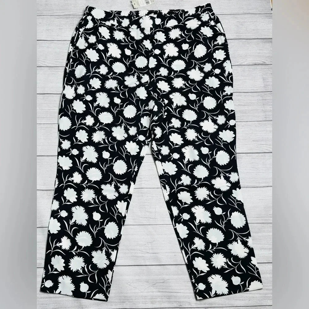 Boden Ludlow Satin Trousers Pants Black White Floral Pants Womens Size 20/22 NWT